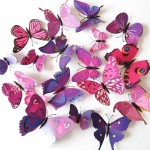 3D butterflies with magnet, house or event decorations, set of 12 pieces, purple color